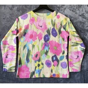 Floral Knit Sweater Women S Abstract Flower Print Colorful Artsy Fairy